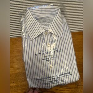 New Charles Tyrwhitt White & Blue Striped Dress Shirt 16 34